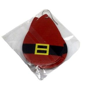 Pierced Earrings Santa Claus Red Suit Black Belt Gold Buckle Faux Leather NEW